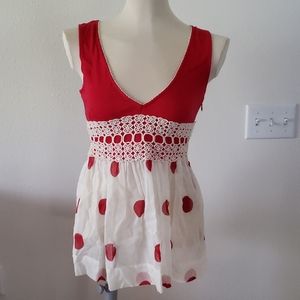 Free People Red Pokadot Boho Top